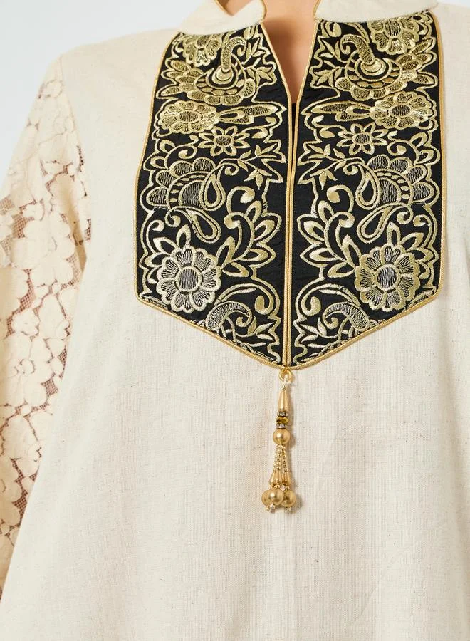 Maxim Creation  Cream Cotton Embroidered A-Line Jalabiya for Women | Best Price UAE